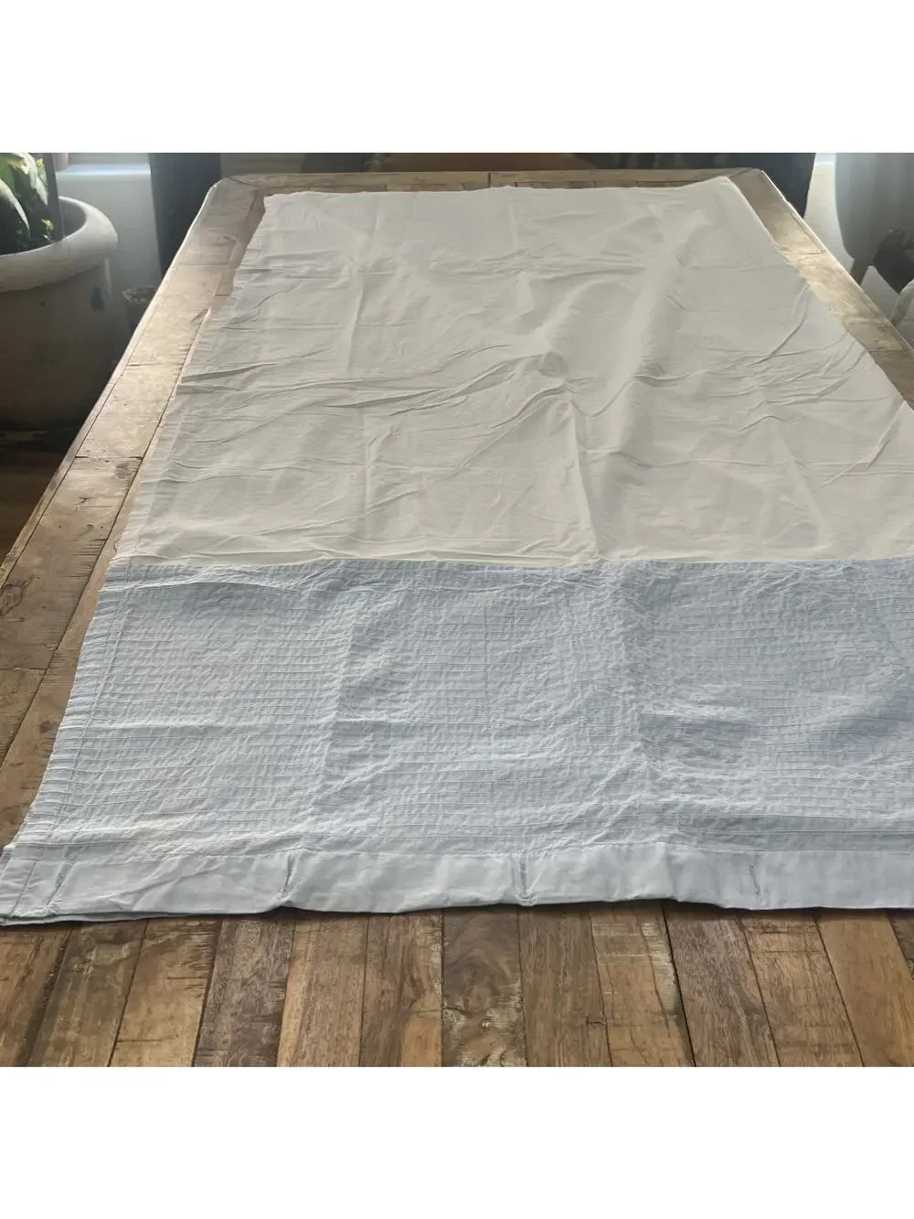 ROOTS Shower Curtain White & Blue 100% Cotton 69.5